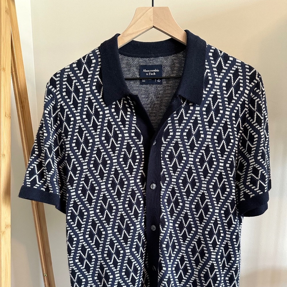 Abercrombie Patterned Sweater Polo (Medium) [Blue]